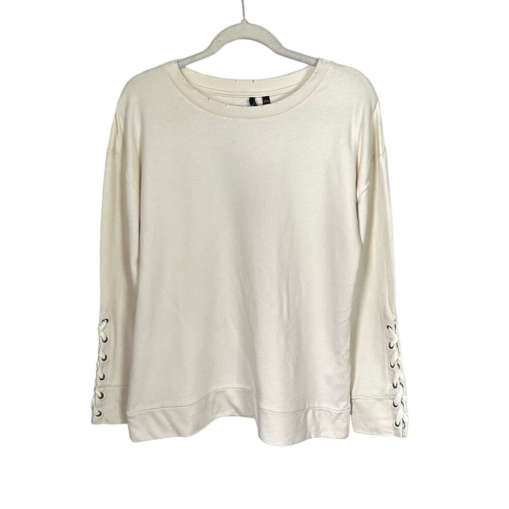 Joe's Collection Women's Sz S Cream Sweater Distressed Hem Lace Up Sleeve NWT